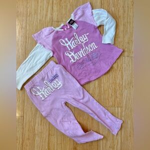 Harley Davidson Girls 2T Long Sleeve Shirt Pant Set Pink
